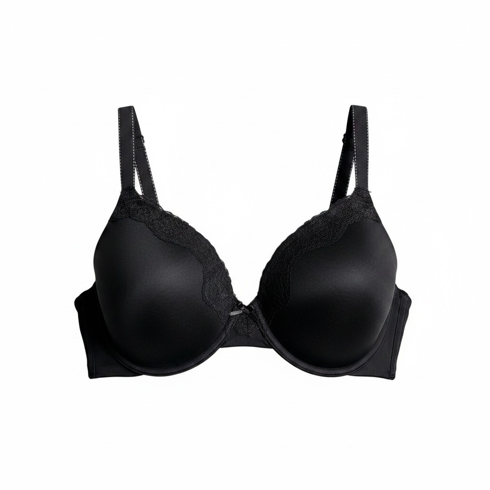 Maidenform Comfort Devotion Black Lace Trim T-Shirt Bra Underwire‎ 36D 09404